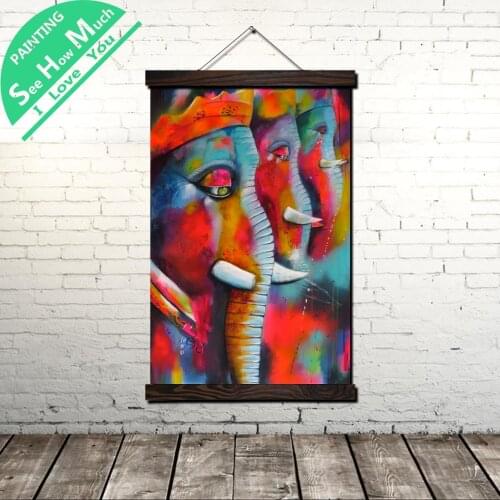 The Three Ganeshis Scroll Painting Canvas Vintage Poster and Prints Wall Art Pictures Living Room Bedroom Farmhouse Decoration