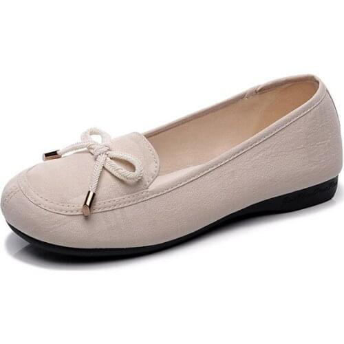 New Lovely Womens Flat Shoes for Office Lady Round Toe Slip-on Shallow Shoes with Butterfly-knot Breathable Wear-resisting