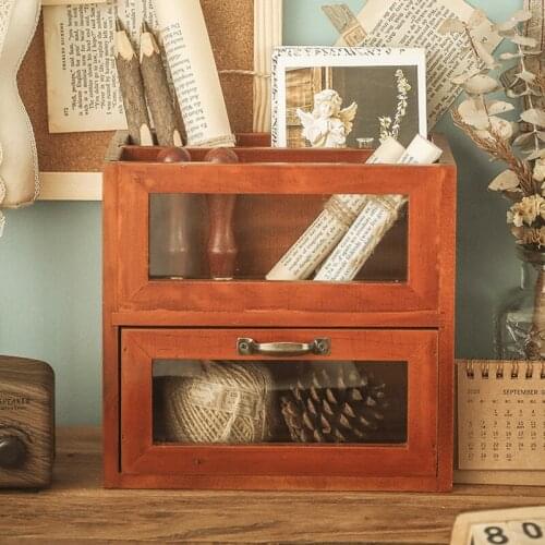 Makeup Storage Box 2 Layers Vintage Jewelry Organizer Desktop Storage Box Stationery Barrel Brush Wooden Cabinet шкатулка