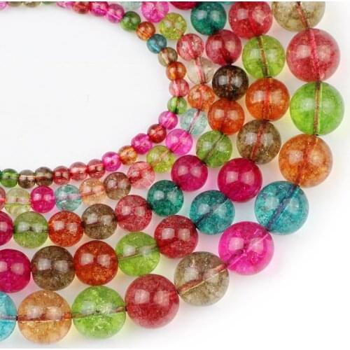 YHBZRET Tourmaline crystal Natural Stone Colorful Round Loose beads For Jewelry making 4/6/8/10/12MM necklace accessories DIY