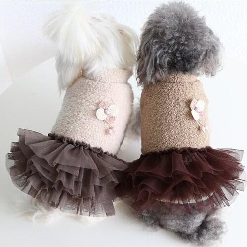 Winter Warm Cat Dog Tutu Dress Chihuahua Yorkshire Skirt Fleece Bichon Pomeranian Jacket Coat Small Dog Clothes Pet Clothing
