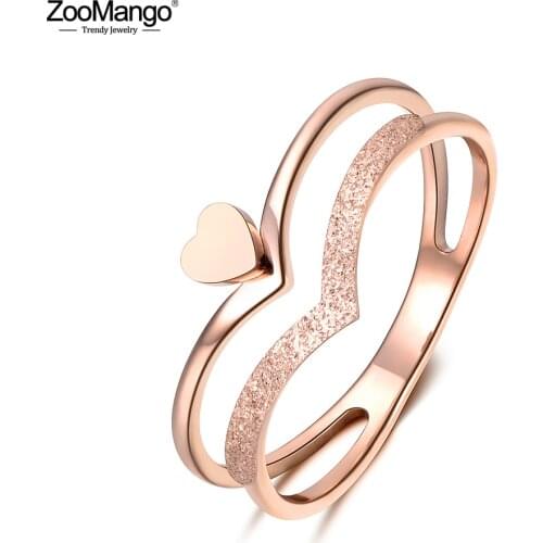 ZooMango Trendy Heart-shaped Crown Molde Engagement Ring Rose Gold Color Stainless Steel Jewelry Gift For Women Girls ZR18140