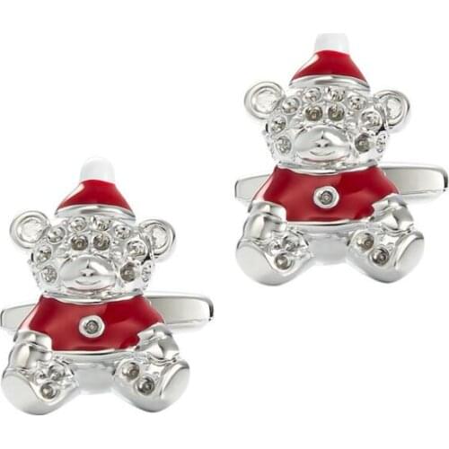 12pairs/lot Novelty Enamel Christmas Bear Cufflinks Silver Copper Cuff Links Mens Jewelry Xmas Gift Wholesale