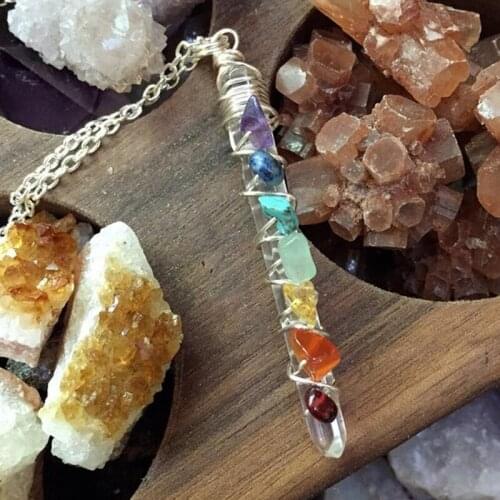 5cm Natural Stone 7 Chakras Crystal Column Crushed Stone Pendant Healing Stone Charms for Necklace DIY Car Pendants