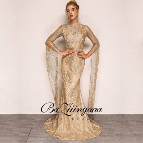 BAZIIINGAAA Luxury Woman Cocktail Dress Beaded Sequins Long Elegant Night Cocktail Party Formal Dresses for Wedding Plus Size