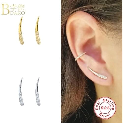 BOAKO Crystal CZ Earrings 925 Sterling Silver Earrings For Women Fine Jewelry Stud Earring Pendientes Plata 925 Brincos Joyero