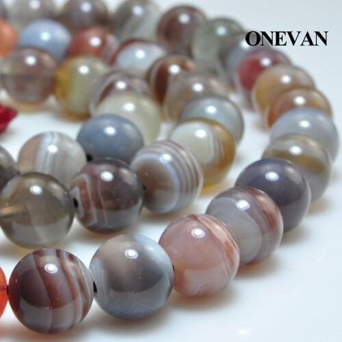 ONEVAN Natural Botswana Agate Beads 8mm 10mm Smooth Round Stone Bracelet Necklace Jewelry Making Diy Accessories Gift Design