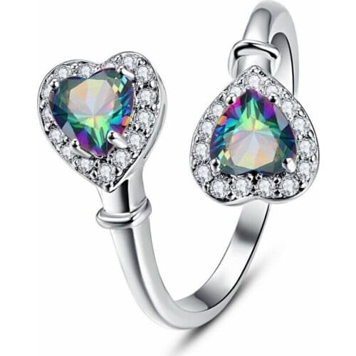 CiNily Double Heart Mystic Zircon Open For Women Jewelry Adjustable Ring Gift NJ450