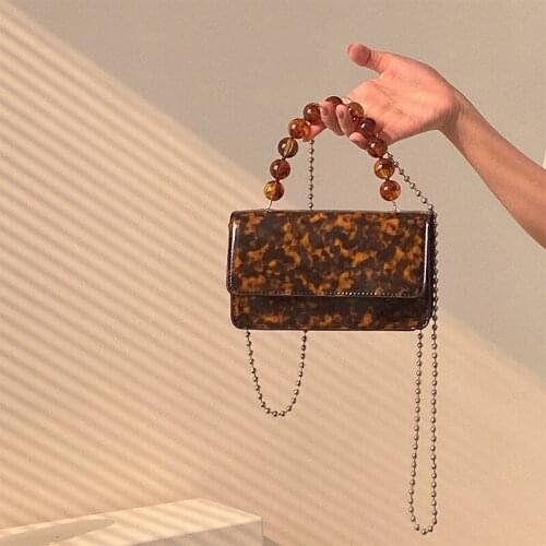 Design Vintage Beaded Chain Crossbody Bag 2021 New Unique Portable Shoulder Flap Small Square Bag Female Commuter
