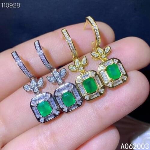 KJJEAXCMY Fine Jewelry 925 sterling silver inlaid natural Emerald female earrings Eardrop classic support detection