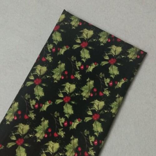 Pretty Green Leaf Red Cherry Printed Cotton Fabric 50x105cm Christmas Fabric Patchwork for Cloth Dress Party Home Decoration