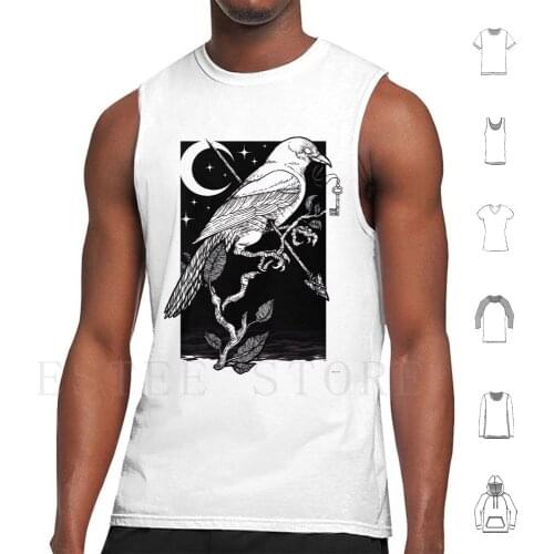 Night Crow Tank Tops Vest Sleeveless Crow Raven Night Death Dark Moon Gothic Deniart Occult Black White