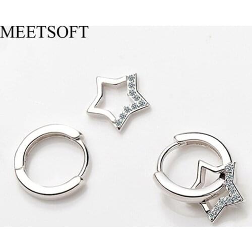 MEETSOFT Tibetan Silver Prevent Allergy Hoop Earrings for Women Trendy Small Pentagram Round Jewelry Gift