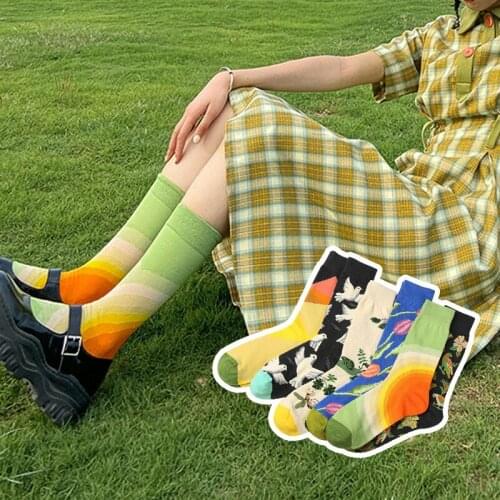 2021 Y2K Girls New Womens Fashion Socks Spring and Summer Knee-High Cute Flower Socks Young People Vintage Stockings