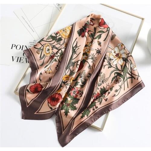 2021 New Silk Square Scarf Fashion Shawl Neck Wrap Hijab Scarves Large Bufanda Floral Print Neckerchief Women Bandana Headband