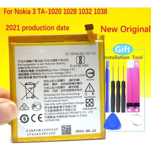 NEW Original Battery For Nokia 3 TA-1020 TA-1028 TA-1032 TA-1038 Phone In Stock 2630mAh Battery HE319 Mobile Phone + Gift Tools
