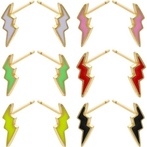 Charm and Fashion Style Lightning Small Earrings for Women Multicolor Dripping Oil Ear Studs Suitable for Couples or Send Friend