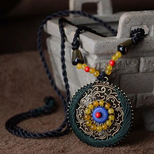 National style necklace original hand-made jade thread woven Necklace agate decoration long pendant