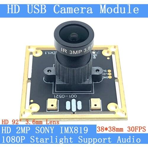 Plug Play Webcam Star Light Low illumination Surveillance camera 2MP Sony IMX819 Full HD 1080P UVC 30FPS MJPEG USB Camera Module