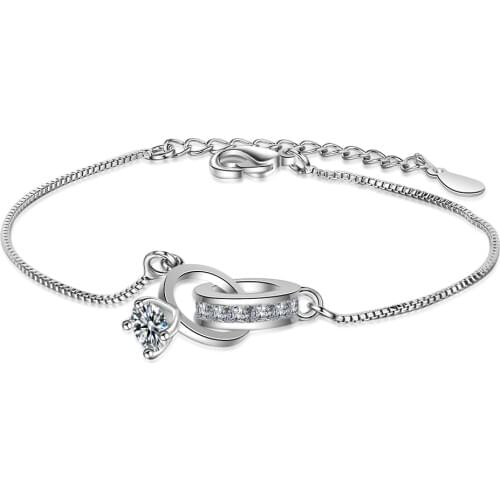 Simple Female Geometry Jewelry 925 Sterling Silver Double Round Circle Micro Zircon Bracelet for Women Wedding Gift Pulseira