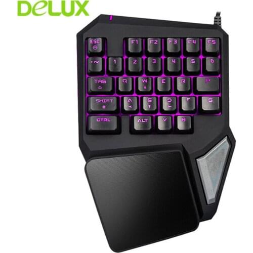 Delux T9 Pro Wired Mini One Hand Gaming Keyboard RGB Backlit Ergonomic 29 Keys Professional Gamer Keypad For Overwatch Game Help