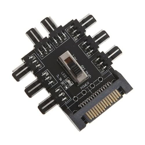 Computer SATA 1 To 8 Way Splitter Cooling Fan Hub 3-Pin 12V Power PCB Adapter