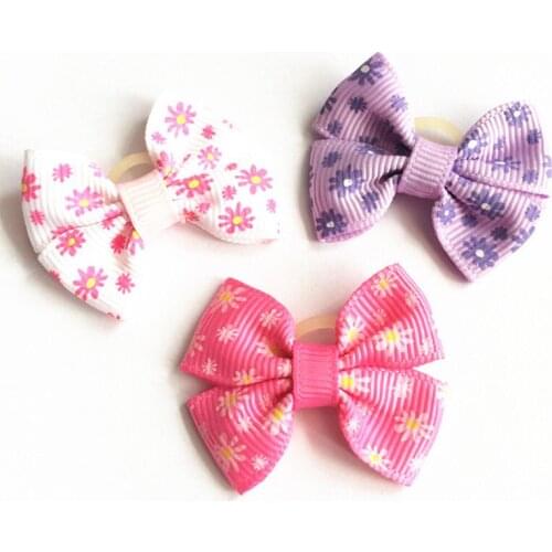 100PC/Lot Flowers Dog Grooming Bows Ribbon Small Dog Hair Bows Pet Accessories Rubber Bands