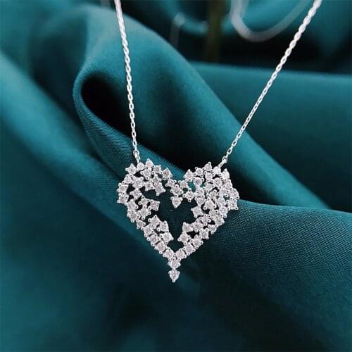 Romantic Heart Diamond Pendant 100% Real 925 Sterling Silver Charm Wedding Pendants Necklace For Women Party Choker Jewelry
