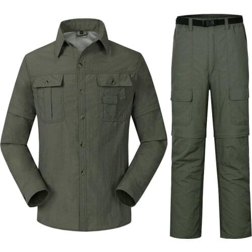 Summer Outdoor Clothing Set Windproof Uv Protect Clothes Men Quick Dry Removable Breathable Hiking Shirts & Pants Spring