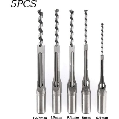 5PCS HSS Hollow Square Hole Saw 6.4-12.7mm Auger Drill Bit Twist Drill Mortising Chisel for Woodworking DIY Carving Drill Tools