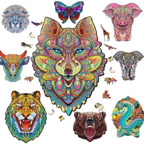 Unique Wooden Puzzle Wood DIY Crafts Animal Shape Jigsaw Puzzles For Adults Kids Educational Puzzle Gift Interactive Toy