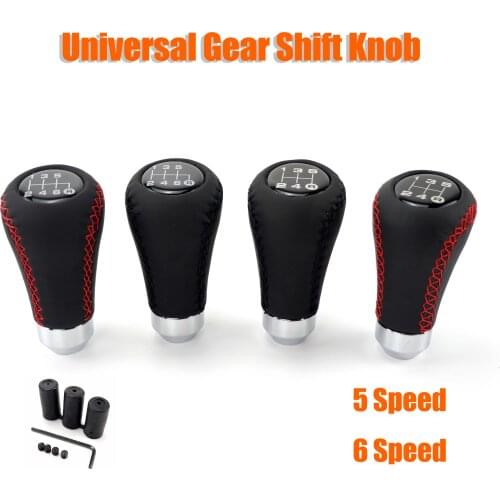 Universal Car Gear Shift Knob Gear Stick 6 Speed Manual Shifter Lever Black Red Line Stitche PU Leather