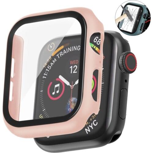 Tempered Glass Hard Case For Apple Watch Series 5 4 3 2 1 38 40 42 44mm Full Cover Smart Watch Protective Cover Skin For Iwatch