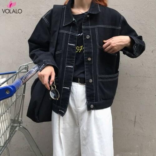 Denim Jackets for Women Fashion Black Single Breasted Button Casual Coat 2020 Autumn New Korean Loose High Street Jean Outwear