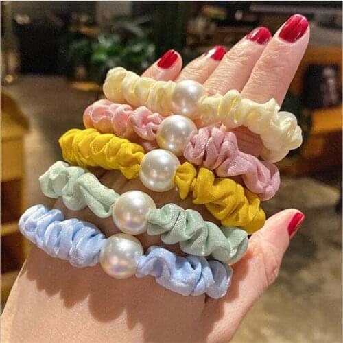 New Korean Version Ladies Pearl Hair Band Ponytail Holder Soft Stretchable Hair Band Retro Elastic Hair Band Girl Accessories