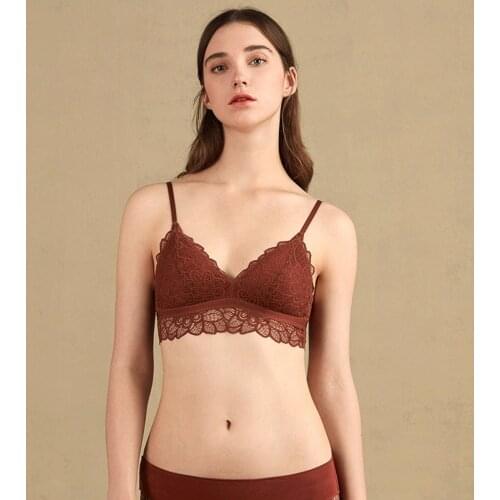 Nature Silk Sexy Embroidery Lace Bra Female Slim No Rims French Style Thin Bra Romantic Elegant Soft Underwear Everyday Bralette