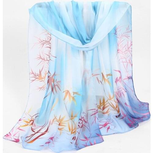 47*155CM Fashion New Style Bamboo Leaf Floral Chiffon Printed Scarf Ladies Long Scarf Women Four Seasons Scarves Decorate