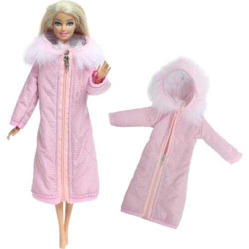 Handmade Pink Winter Long Coat Cotton Dress Skirt Jacket Warm Parka Wear Clothes for Barbie Doll 1/6 Accessories Kids DIY Toy