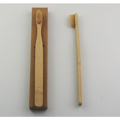 50 Pieces Beige Extra White Bamboo Toothbrush Wood toothbrush Novelty Bamboo soft-bristle Capitellum Bamboo Fibre Wooden Handle