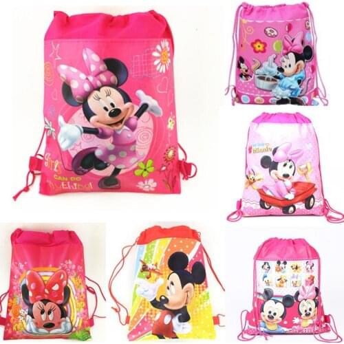 1Pcs Minnie Mouse Party Supplies Cute Cartoon Figure Double-sided non-woven pocket Drawstring Bags Baby Girls Boys Birthday Gift