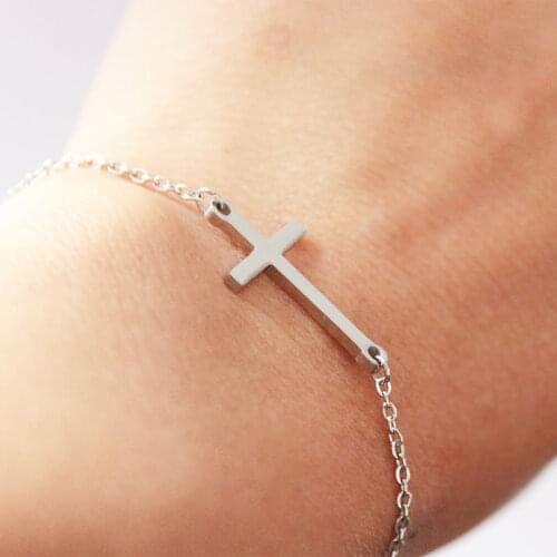 1pc Classic Simple Cross Bracelet Stainless Steel Charm Bracelets Women Girls Loved Fashion Jewelry Accessories