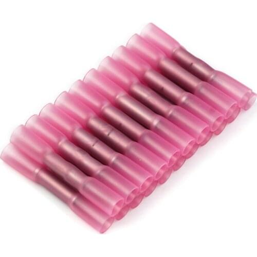 100Pcs/Set Red 22-18 AWG Heat Shrink Butt Splice Crimp Terminals Fully Insulated Electrical Wire Cable Connectors