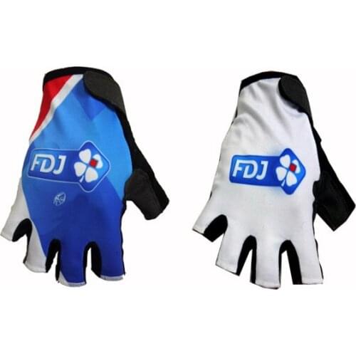 2015 FDJ Team 2 COLORS One Pair Sports Half Finger Cycling Jersey Gloves MTB Road Mountain Bike Bicycle Gel Gloves