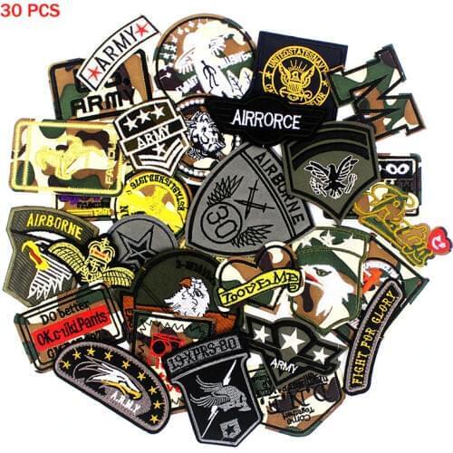 30pcs/Lot Tactical Troops Army Patches Military Embroidery Badge Iron on for Clothes Jacket Jeans Applique