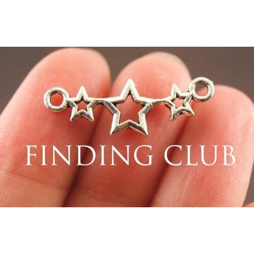 30 pcs Silver Color Star Connector Charm DIY Metal Bracelet Necklace Jewelry Findings 25x9mm A892