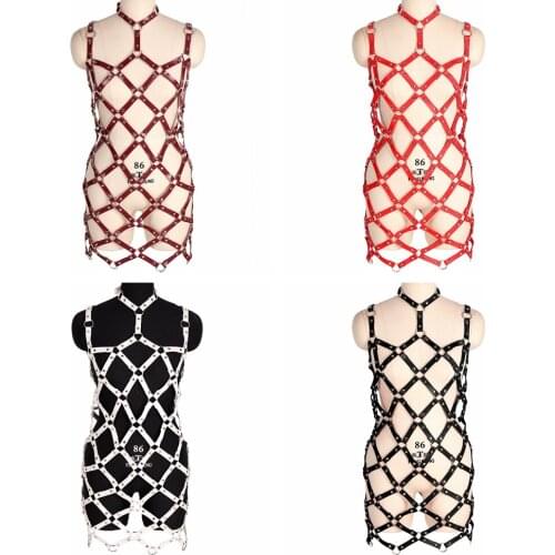 PU Leather Harajuku Bondage Dance Rave Wear Plus Size Sexy Harness Fashion Bra Caged Bralette Garter Belt Body Belt Lingerie Set