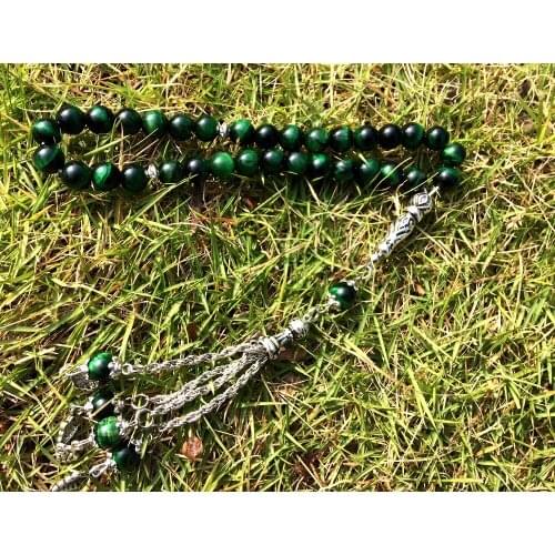 Free shipping 100% Natural 33 Tiger Eye green Islmic prayer beads Rosary Muslim gift Masbaha misbaha Tasbih tesbih tespih