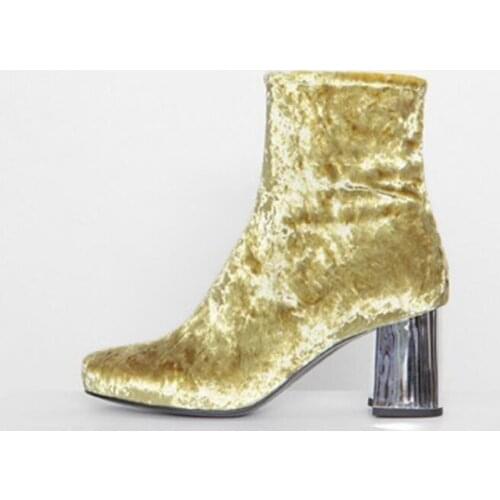 Fashion Show Boots Women velvet Leather Spring Autumn High Heels Shoes Zipper Black Ankle Boots Woman Slip On Shoe