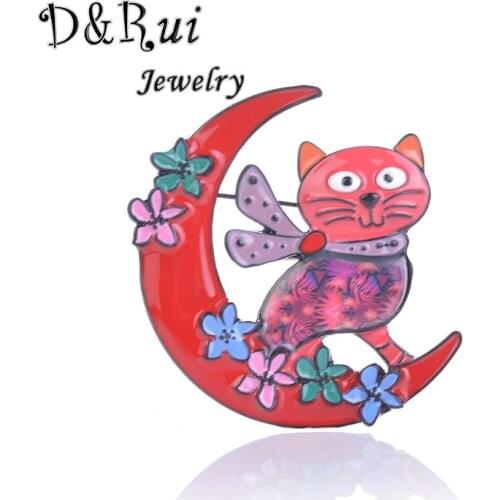 Cartoon Cat Brooch Enamel Alloy Animal Model Pin Fashion Moon Flower Jewelry High Quality Garment Accessories 2019 New Arrival