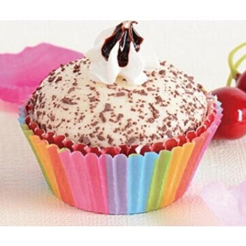 100 Pieces Rainbow Color Cupcake Baking Paper Cup Muffin Liners Standard Size for Home Bakery Holiday Wedding